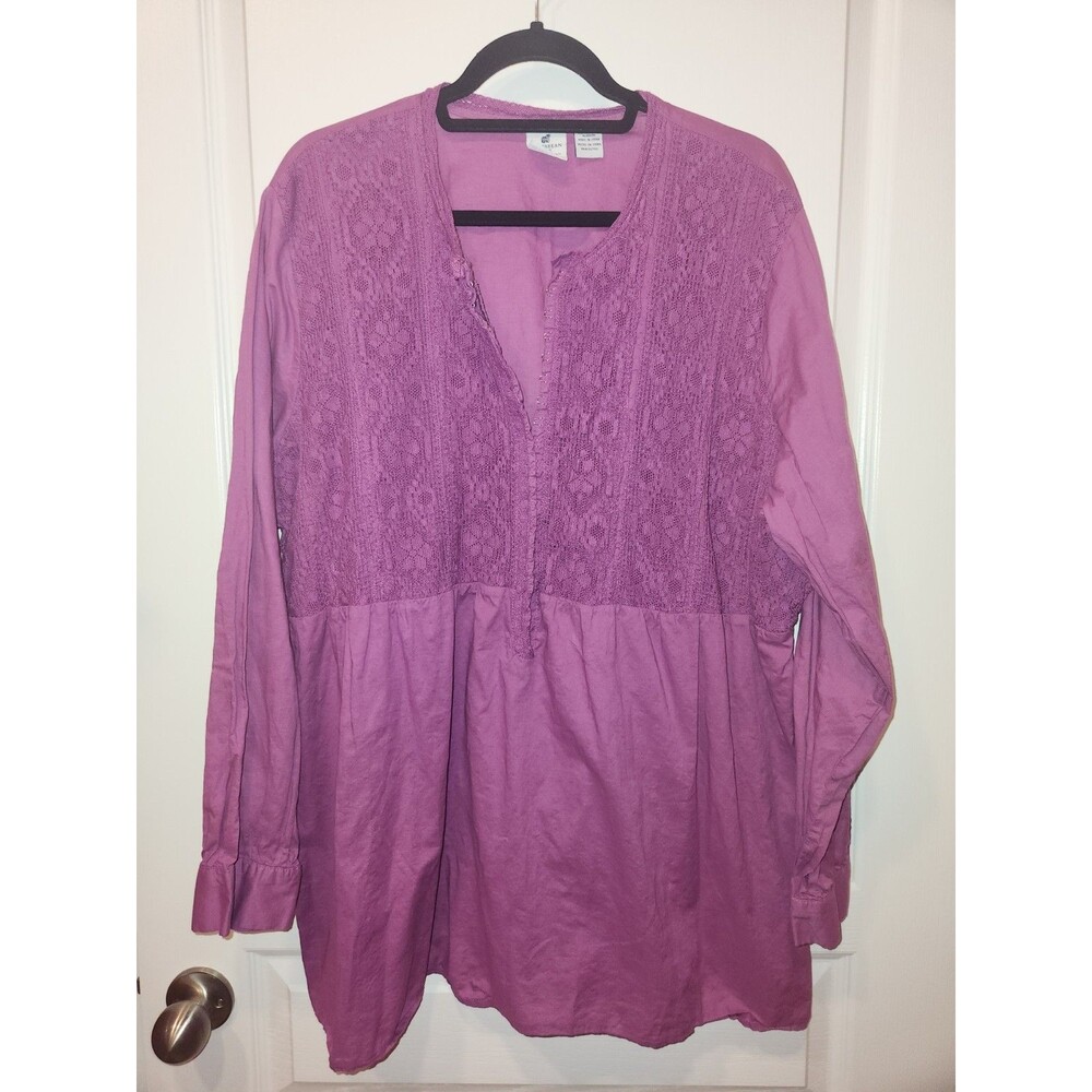 Caribbean Joe Womens Sz 3X Purple Lightweight Long Sleeve Top Boho Cottage Lagen